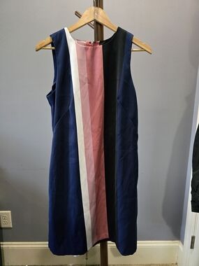 Ann Taylor Factory Navy Shift Dress with Pink, White & Black Panels